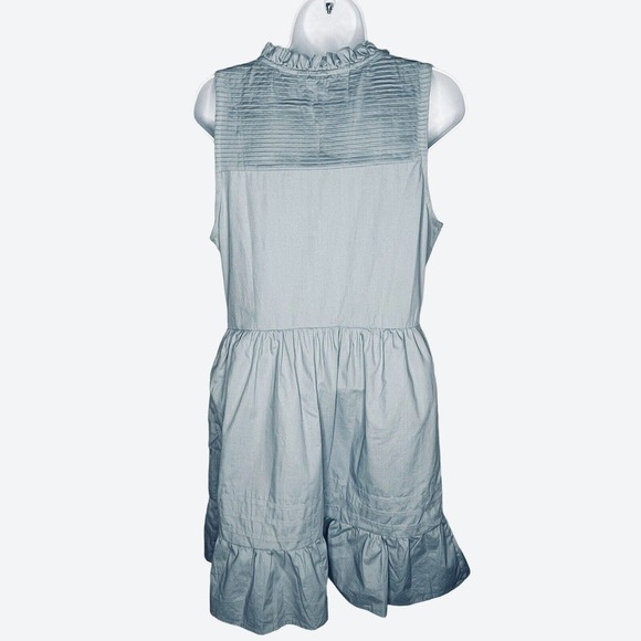 Moodie Slate Blue Dress S Cotton Poplin Half Button Ruffled Pockets Lined - Picture 5 of 9